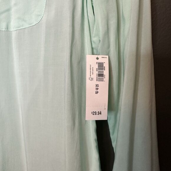 NWT Old Navy Mint Green See Through Tie Front Button Up Blouse XS - Picture 3 of 6